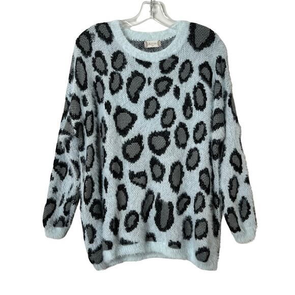 Altar'd State Sweaters - Altar'd State Long Sleeve Animal Print Fuzzy Pullover Sweater Blue Small Medium